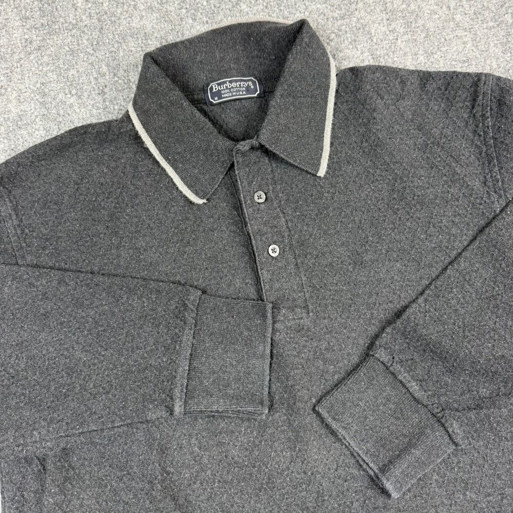 Vintage Burberrys Polo Shirt Mens Medium Gray Long Sleeve Tipped Collar USA